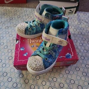 EUC-Girls Skechers Twinkle Toes Pre-Laced High-Top Light-Up Sneaker Size 11.5